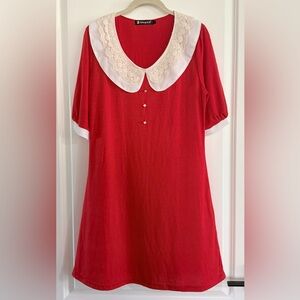 Allegra K | Red Peter Pan Collar Shift Dress Mod 60s Retro - Large